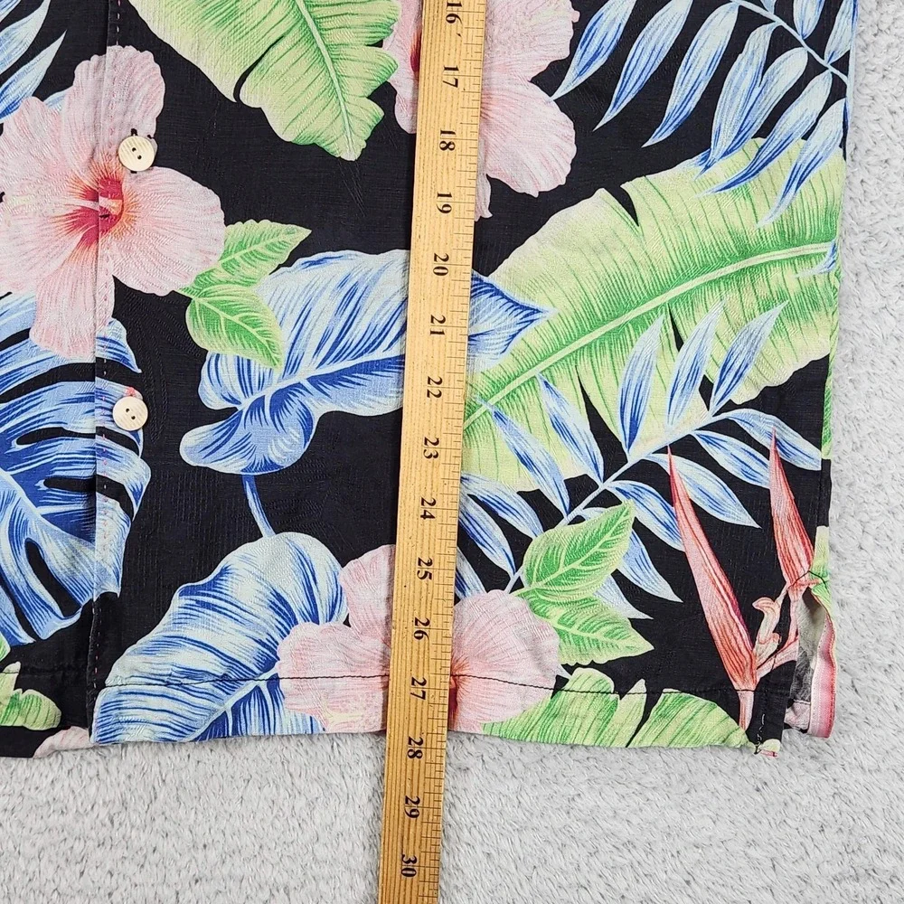 Tommy Bahama Silk Shirt Mens Large Tropical Floral Hawaiian Button Up Black - Picture 7 of 12